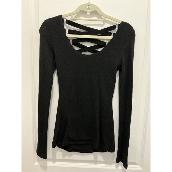Sky Sweaters - Sky Brand Sweater Small Black Suede Feel Cross Cross Straps On Back NWT